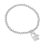 Stainless Steel Stone Paved Key and Lock Charm Stretch Ball Bracelet