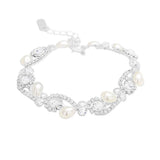 Teardrop Pearl Rhinestone Pave Floral Evening Bracelet