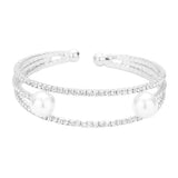 Trendy Pearl Accented Split Rhinestone Cuff Evening Bracelet