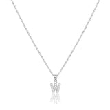 W Stainless Steel CZ Stone Paved Monogram Pendant Necklace