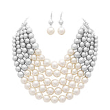 Chunky Multi Strand Pearl Bib Necklace