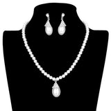 Crystal Pave Teardrop Pearl Pendant Necklace