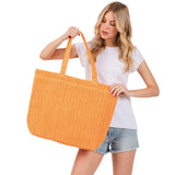 Women's Solid Crochet Straw Tote Bag / Beach