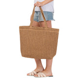 Women's Solid Crochet Straw Tote Bag / Beach