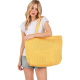 Women's Solid Crochet Straw Tote Bag / Beach
