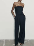 Solid Sexy Strapless Jumpsuits Women Summer Off Shoulder Elegant Fashion Sleeveless Tops Streetwear Vintage Overalls Clothing