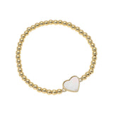 Stainless Steel Ball Mother of Pearl Heart Beaded Bracelet