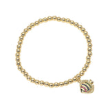 Stainless Steel Ball Stone Paved Fish Beaded Stretch Bracelet