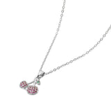 Stainless Steel Stone Paved Cherry Pendant Necklace