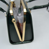 Patent Frame Satchel Handbag with Top Handles and Pearl Clasp