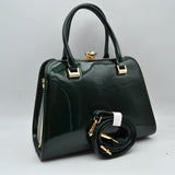 Patent Frame Satchel Handbag with Top Handles and Pearl Clasp