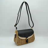 Woven Shoulder Bag with Adjustable Strap and Flap Closure