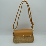 Woven Shoulder Bag with Adjustable Strap and Flap Closure