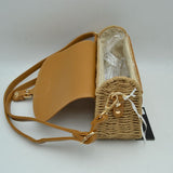 Woven Shoulder Bag with Adjustable Strap and Flap Closure