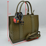 Woven Texture Tote Bag with Dual Top Handles and Scarf Accent