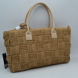 Chic Woven Straw Tote Bag with Faux Leather Handles
