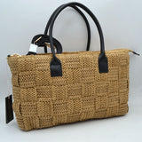 Chic Woven Straw Tote Bag with Faux Leather Handles