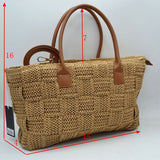 Chic Woven Straw Tote Bag with Faux Leather Handles