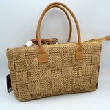 Chic Woven Straw Tote Bag with Faux Leather Handles