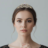 Marquise Stone Cluster Centered Rhinestone Pave Princess Tiara