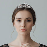 Marquise Stone Cluster Centered Rhinestone Pave Princess Tiara