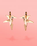 Hummingbird Hoop Earrings Beige + Gold