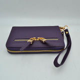 Structured Dual Zipper Wristlet Wallet Clutch with Removable Strap