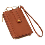 Faux Leather Basket Weave Flat Card Holder Wallet with Wristlet