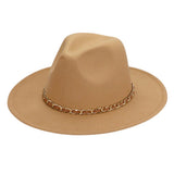 Faux Leather Braided Chain Band Pointed Fedora Hat