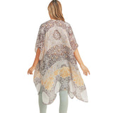 Floral Leaf Patterned Cover Up Kimono Poncho