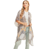 Floral Leaf Patterned Cover Up Kimono Poncho