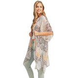 Floral Leaf Patterned Cover Up Kimono Poncho