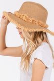 Frayed Band and Edge Trim Straw Sun Hat