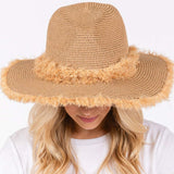 Frayed Band and Trip Straw Sun Hat