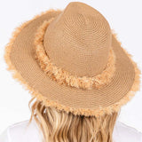 Frayed Band and Trip Straw Sun Hat