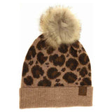 Leopard Pattern Faux Fur Pom C.C Beanie