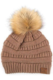 C.C Solid Ribbed Knit Beanie with Pom