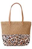 Leopard Pattern Fabric Print with Straw Tote Bag