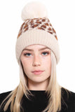 Leopard Pom Fleece Beanie