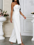 Sexy Fitted Slit Strapless Jumpsuit