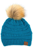 C.C Solid Ribbed Knit Beanie with Pom
