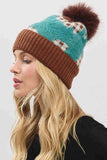Plaid Pattern Fur Mixed Fleeced Pom Beanie Hat