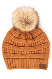 C.C Solid Ribbed Knit Beanie with Pom