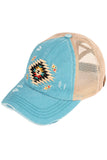 C.C Aztec Patch Distressed Pony Cap