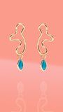 Abstract Wiggle Gold Plated Hoop Blue Glass Charm
