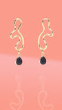 Abstract Wiggle Gold Plated Hoop Black Glass Charm