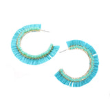Cube Bead Embellished Raffia Hoop Earrings