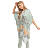 Floral Leaf Patterned Cover Up Kimono Poncho