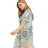 Floral Leaf Patterned Cover Up Kimono Poncho