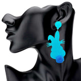 Glittered Resin Easter Bunny Pom Pom Tail Dangle Earrings